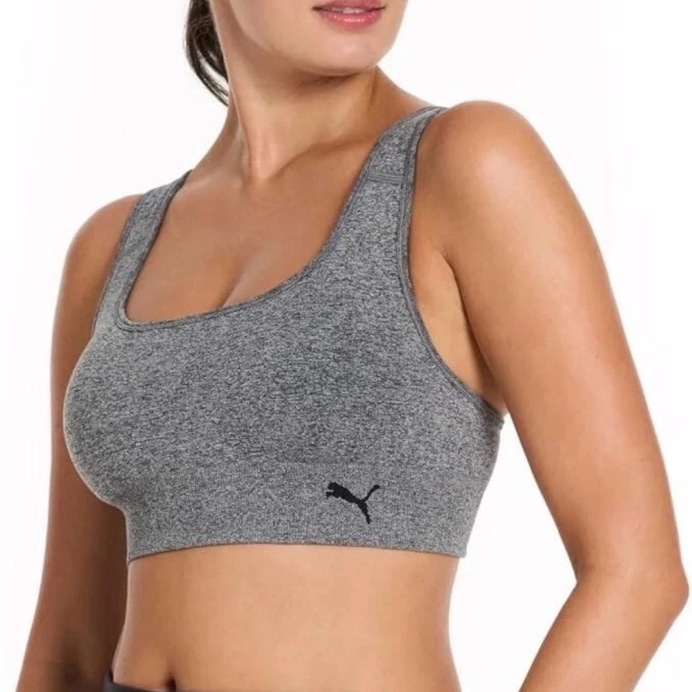 Puma Women's Seamless Square Neck Sports Bra - Gray Heather and Black (2 Pack) - Picture 3 of 7